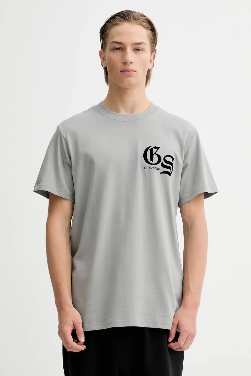 Bavlnené tričko G-Star Flock back gr loose pánske, šedá farba, s potlačou, D26868-C336,