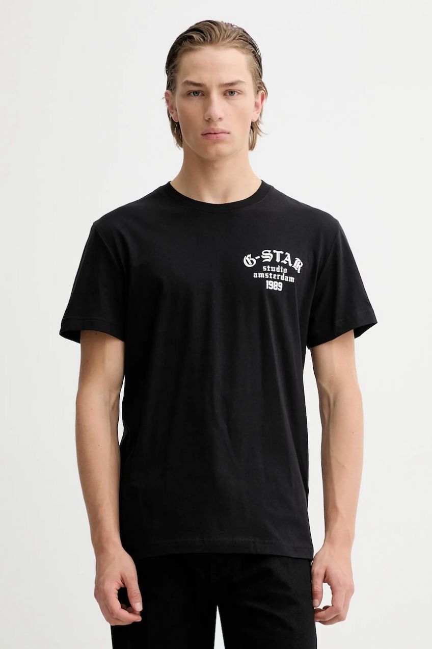 Bavlnené tričko G-Star Studio ams pánske, čierna farba, s potlačou, D26862-336,