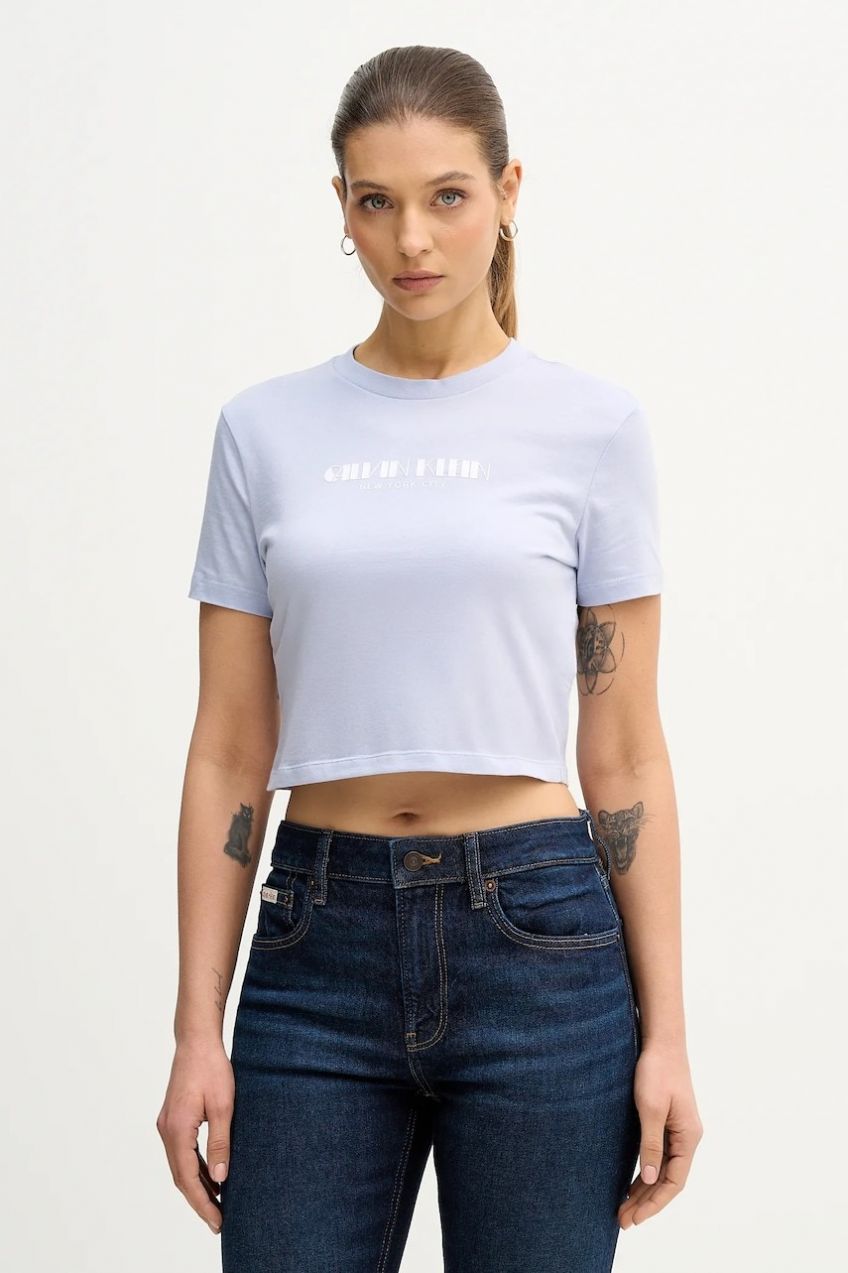 Bavlnené tričko Calvin Klein Jeans dámske, modrá farba, LV047E823G
