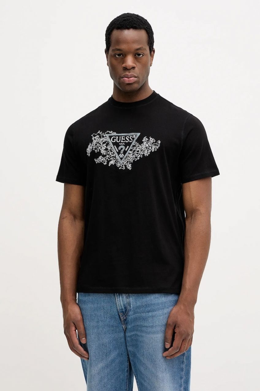 Bavlnené tričko Guess pánske, čierna farba, vzorované, M5BI07 I3Z14