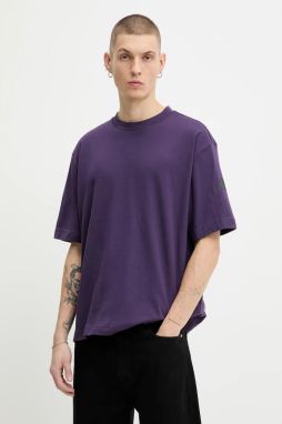 Bavlnené tričko adidas Essentials pánske, fialová farba, s potlačou, JX5670