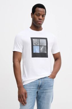 Bavlnené tričko BOSS Orange Te_Cover pánske, biela farba, s potlačou, 50556024