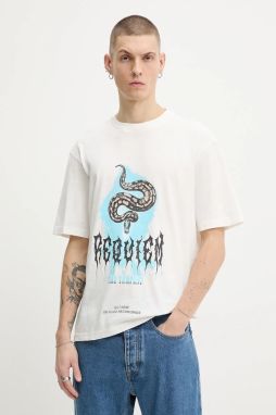 Bavlnené tričko Hugo Blue Noctornix pánske, béžová farba, s potlačou, 50554368