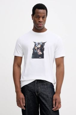 Bavlnené tričko BOSS Orange Te_Dobermann pánske, biela farba, s potlačou, 50558965