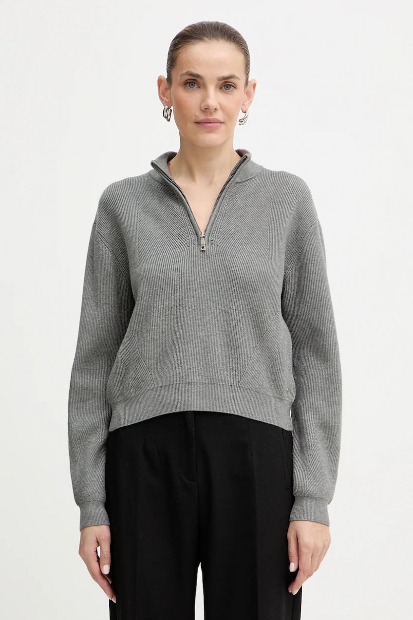 Sveter Guess HARLEY šedá farba, ľahký, s polorolákom, W5BR29 Z0572