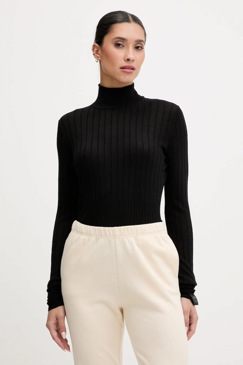 Vlnený sveter Colmar čierna farba, ľahký, s polorolákom, 7907.2ZP