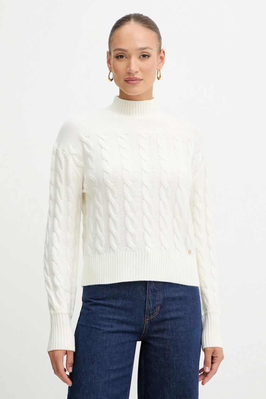 Sveter s prímesou vlny Guess ELSA béžová farba, s rolákom, W5BR30 Z1192