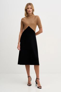 Šaty Dkny hnedá farba, midi, áčkový strih, DD5D5150