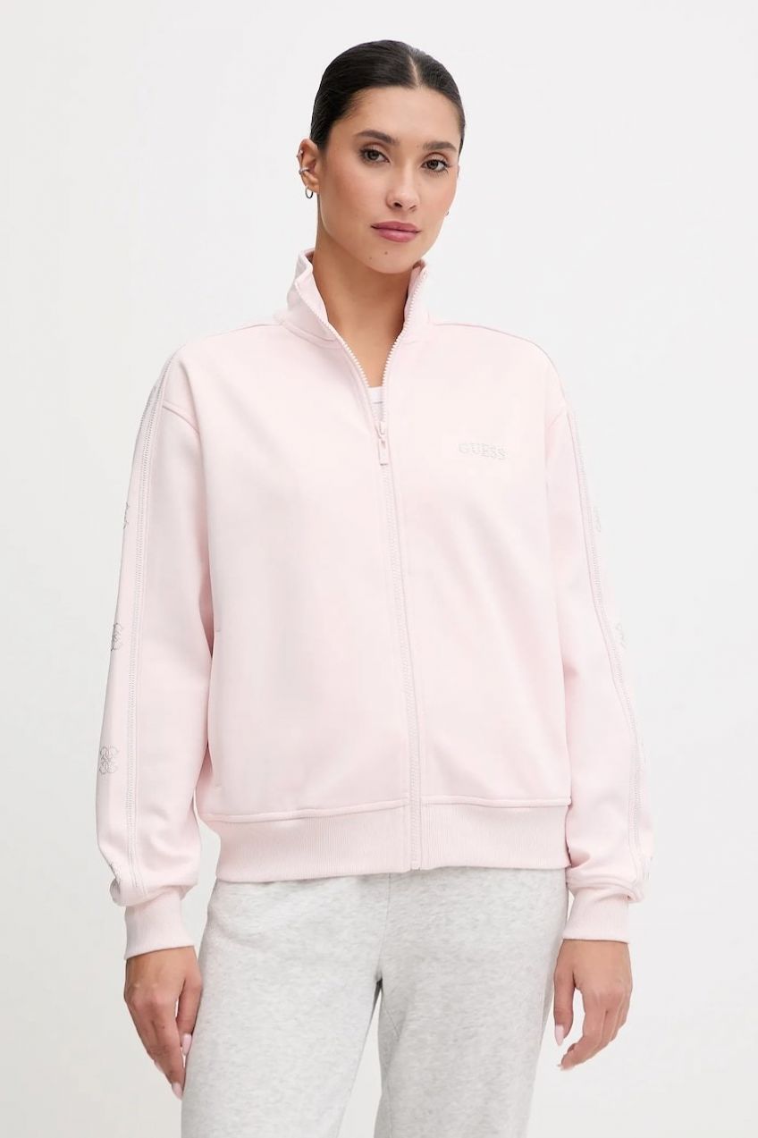 Mikina Guess OCTAVIA ružová farba, s kapucňou, s nášivkou, V5BQ15 KCX22