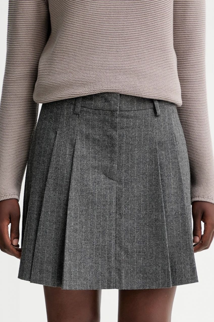 Sukňa s prímesou vlny Marc O'Polo šedá farba, mini, áčkový strih, 510023720117