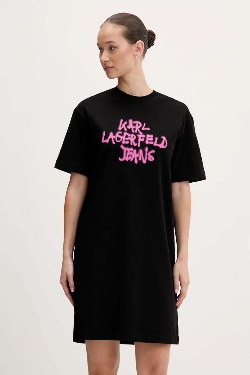 Bavlnené šaty Karl Lagerfeld Jeans čierna farba, mini, oversize, B1W13043