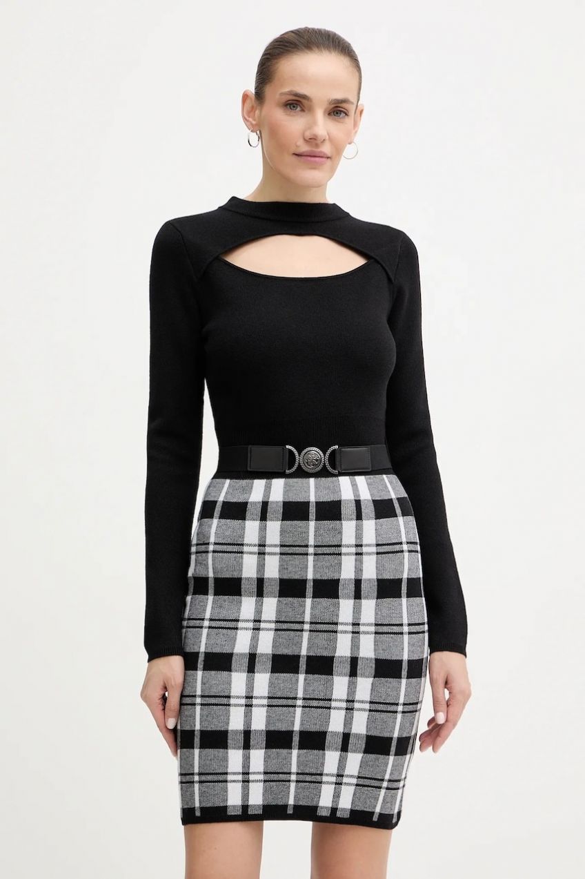 Šaty s prímesou vlny Guess CORALINE čierna farba, mini, priliehavé, W5BK44 Z3JD2