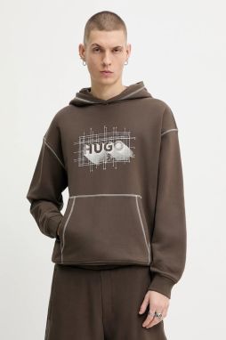 Bavlnená mikina Hugo Blue Nothalium hnedá farba, s kapucňou, vzorovaná, 50553506