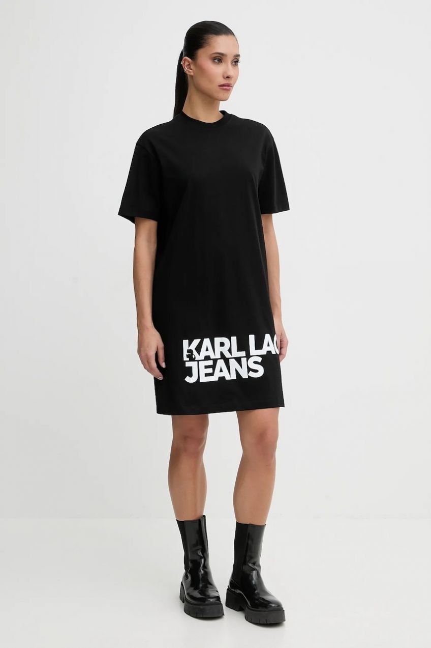 Bavlnené šaty Karl Lagerfeld Jeans čierna farba, mini, rovný strih, B1W13054