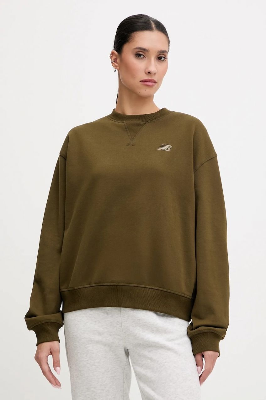 Bavlnená mikina New Balance zelená farba, jednofarebná, WT41500WDL