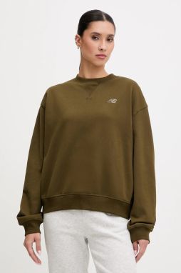 Bavlnená mikina New Balance zelená farba, jednofarebná, WT41500WDL