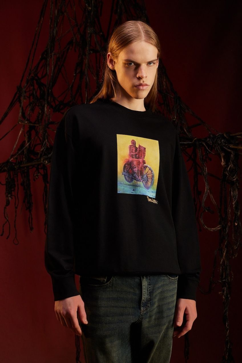 Bavlnené tričko s dlhým rukávom Medicine čierna farba, s potlačou