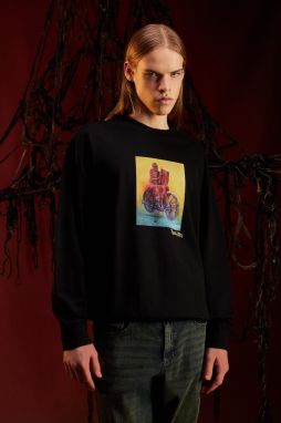 Bavlnené tričko s dlhým rukávom Medicine čierna farba, s potlačou