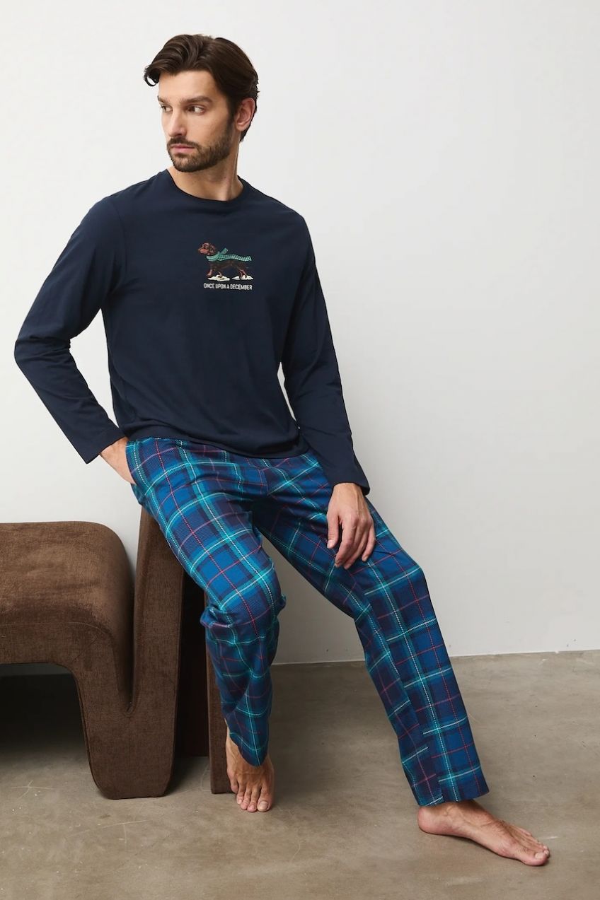 Bavlnené pyžamo Medicine tmavomodrá farba, vzorovaná