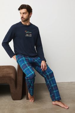 Bavlnené pyžamo Medicine tmavomodrá farba, vzorovaná