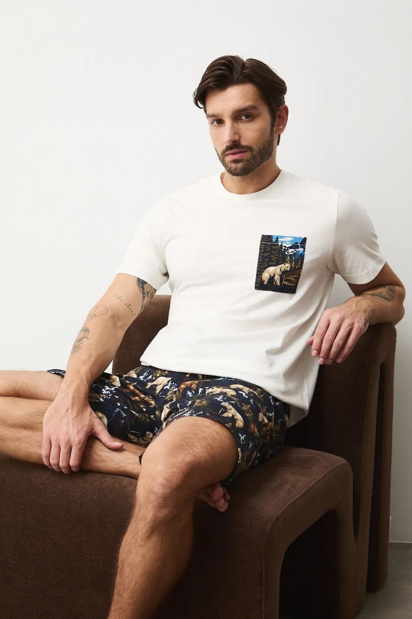 Bavlnené pyžamo Medicine béžová farba, vzorovaná