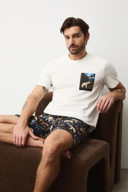 Bavlnené pyžamo Medicine béžová farba, vzorovaná