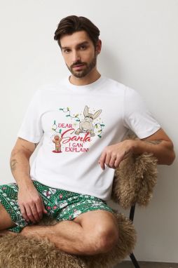 Bavlnené pyžamo Medicine biela farba, vzorovaná