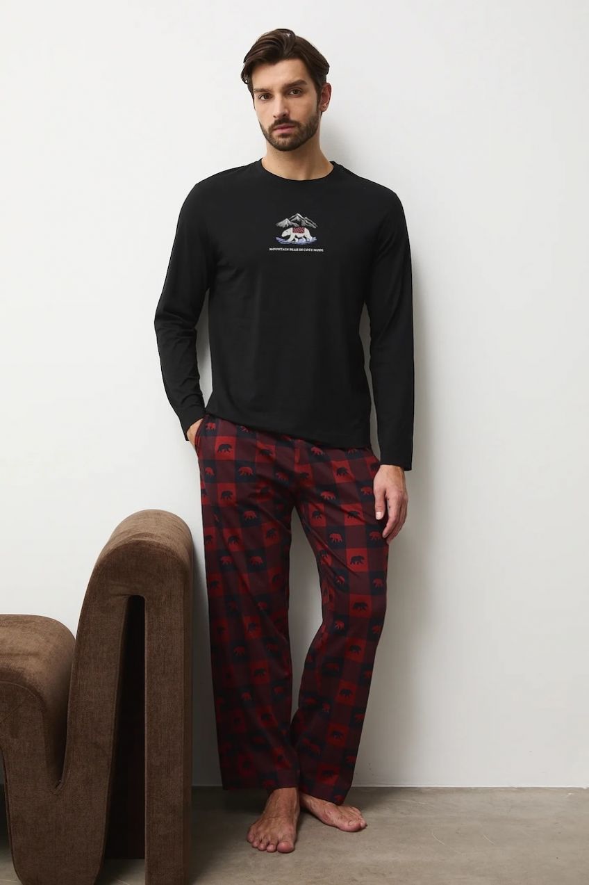 Bavlnené pyžamo Medicine čierna farba, vzorovaná