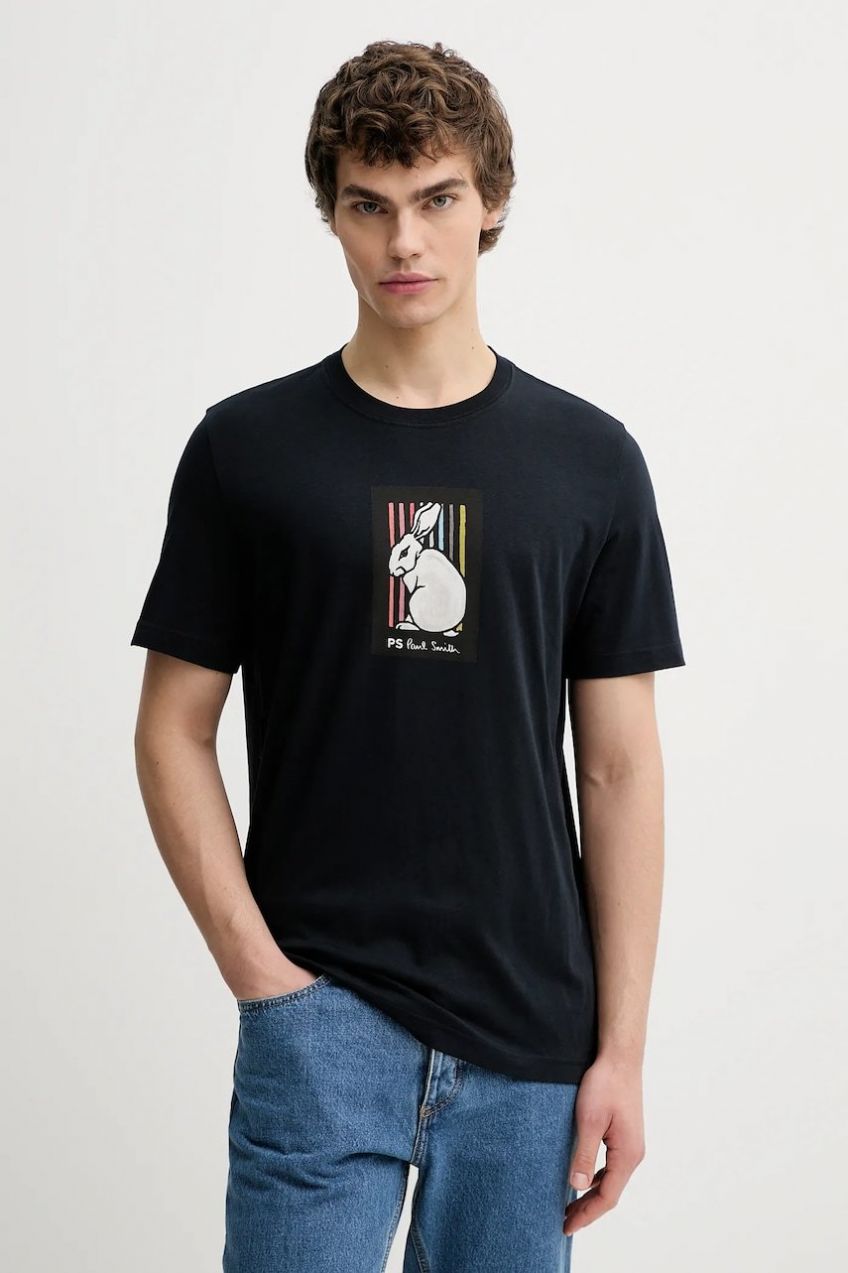 Bavlnené tričko PS Paul Smith pánske, tmavomodrá farba, s potlačou, M2R-011R-VP5620