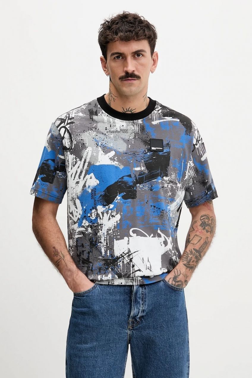 Tričko Karl Lagerfeld Jeans pánske, šedá farba, vzorované, B1M17076