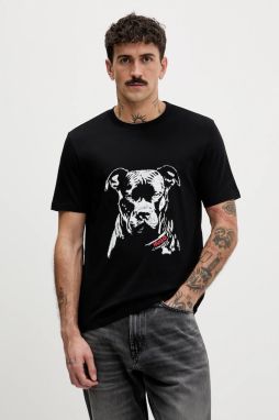 Bavlnené tričko HUGO Dubrox pánske, čierna farba, vzorované, 50553779