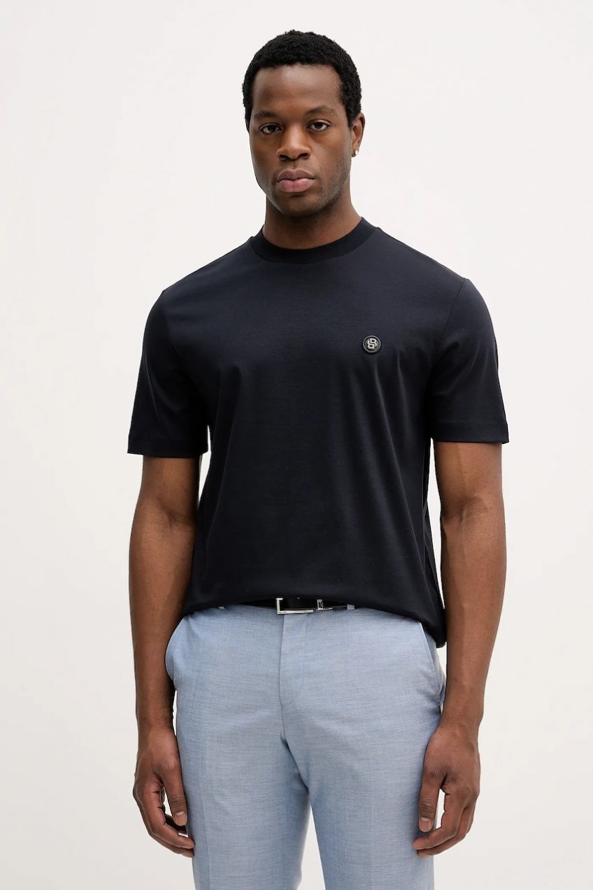 Bavlnené tričko BOSS C-Taut 01 pánske, tmavomodrá farba, s nášivkou, 50555844