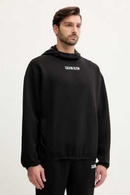 Mikina Calvin Klein Performance čierna farba, s kapucňou, s potlačou, LVGMF5W308