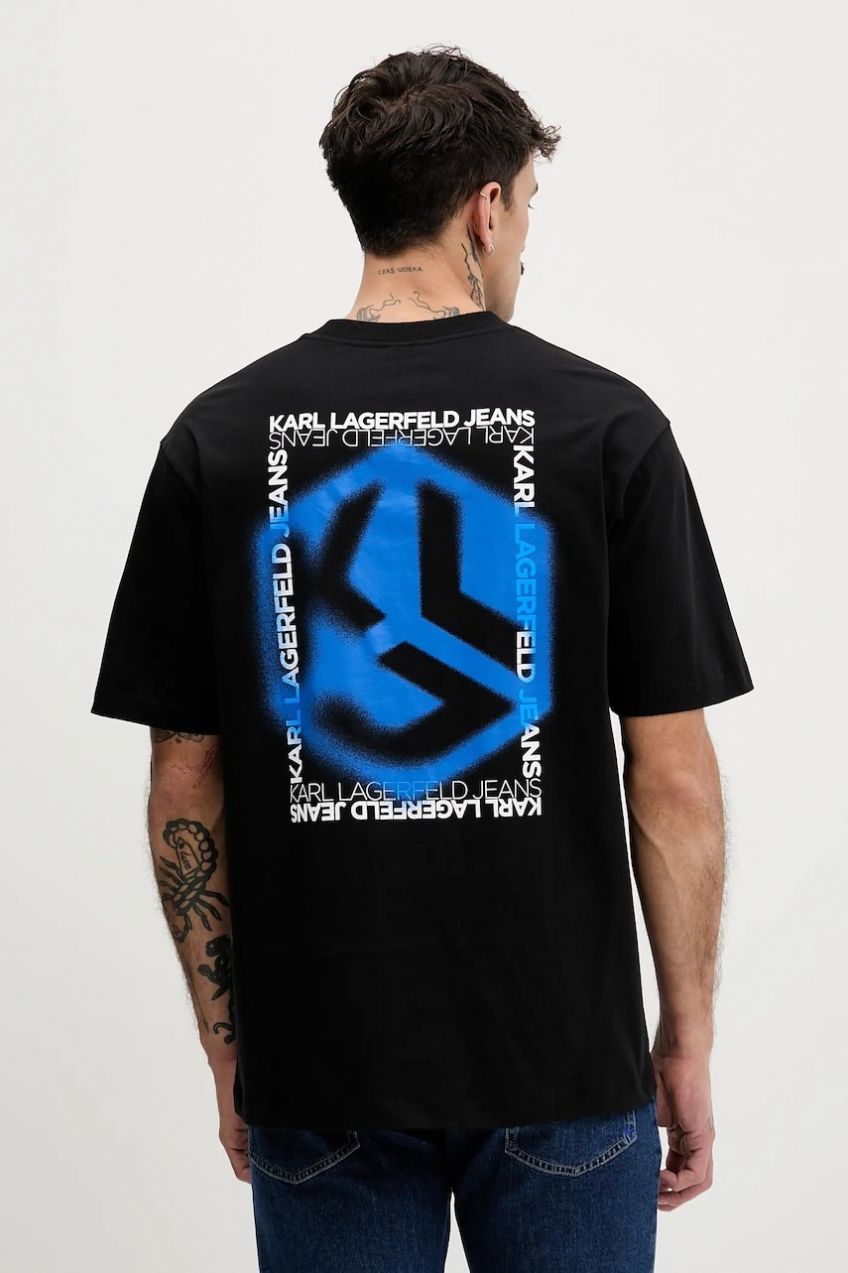 Bavlnené tričko Karl Lagerfeld Jeans pánske, čierna farba, s potlačou, B1M17073