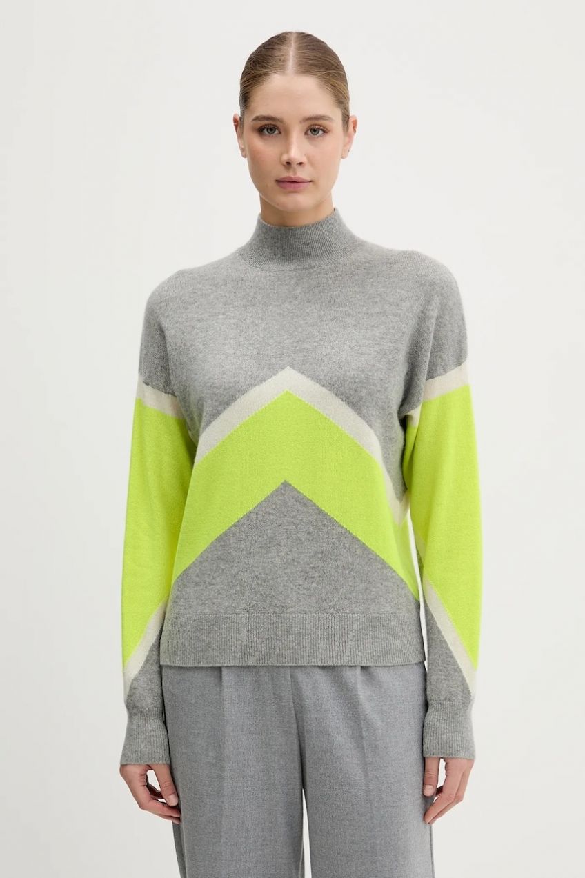 Kašmírový sveter FROM FUTURE šedá farba, ľahké, s polorolákom, WPM03316