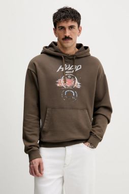 Bavlnená mikina Hugo Blue Nimponex hnedá farba, s kapucňou, s potlačou, 50554385