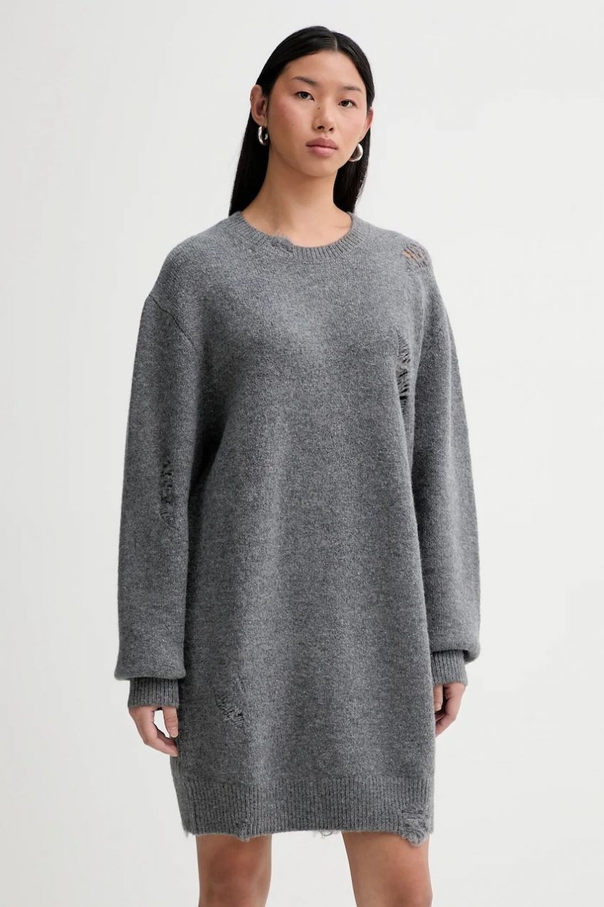 Šaty s prímesou vlny IRO WM33TONINA šedá farba, mini, oversize, TONINA