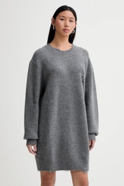 Šaty s prímesou vlny IRO WM33TONINA šedá farba, mini, oversize, TONINA