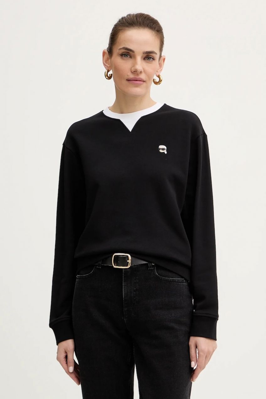 Bavlnená mikina Karl Lagerfeld IKON čierna farba, s nášivkou, B1W20027