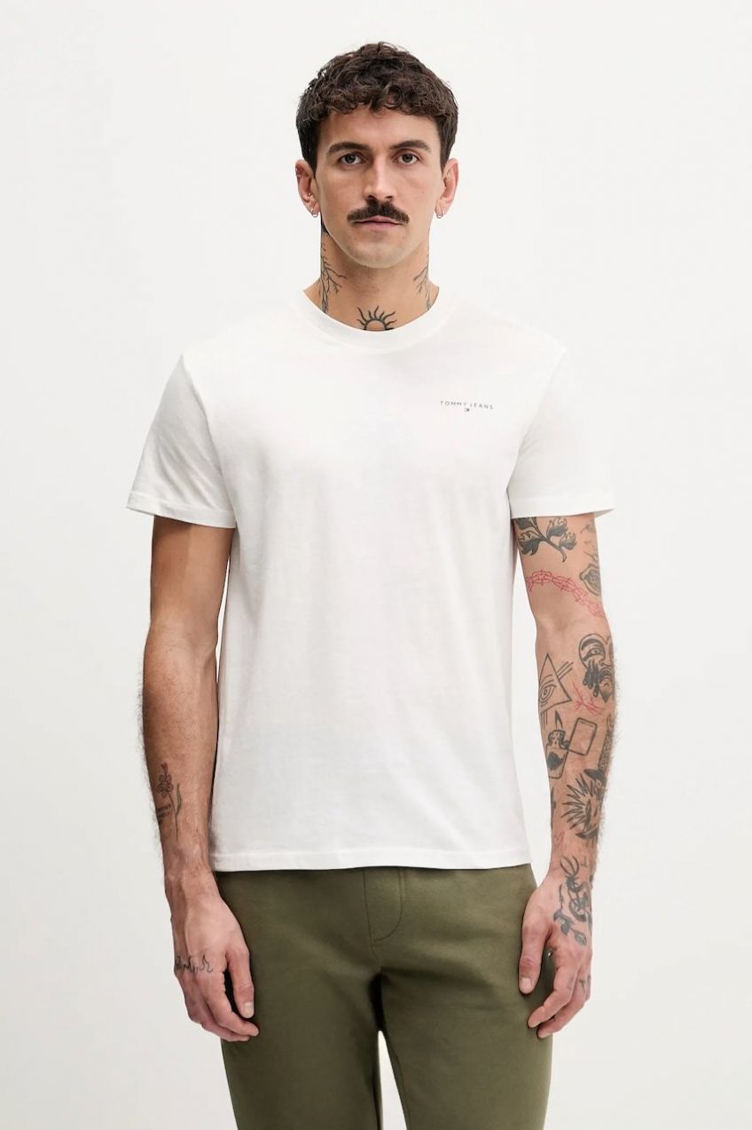 Bavlnené tričko Tommy Jeans 2-pak pánske, béžová farba, s potlačou, DM0DM22316