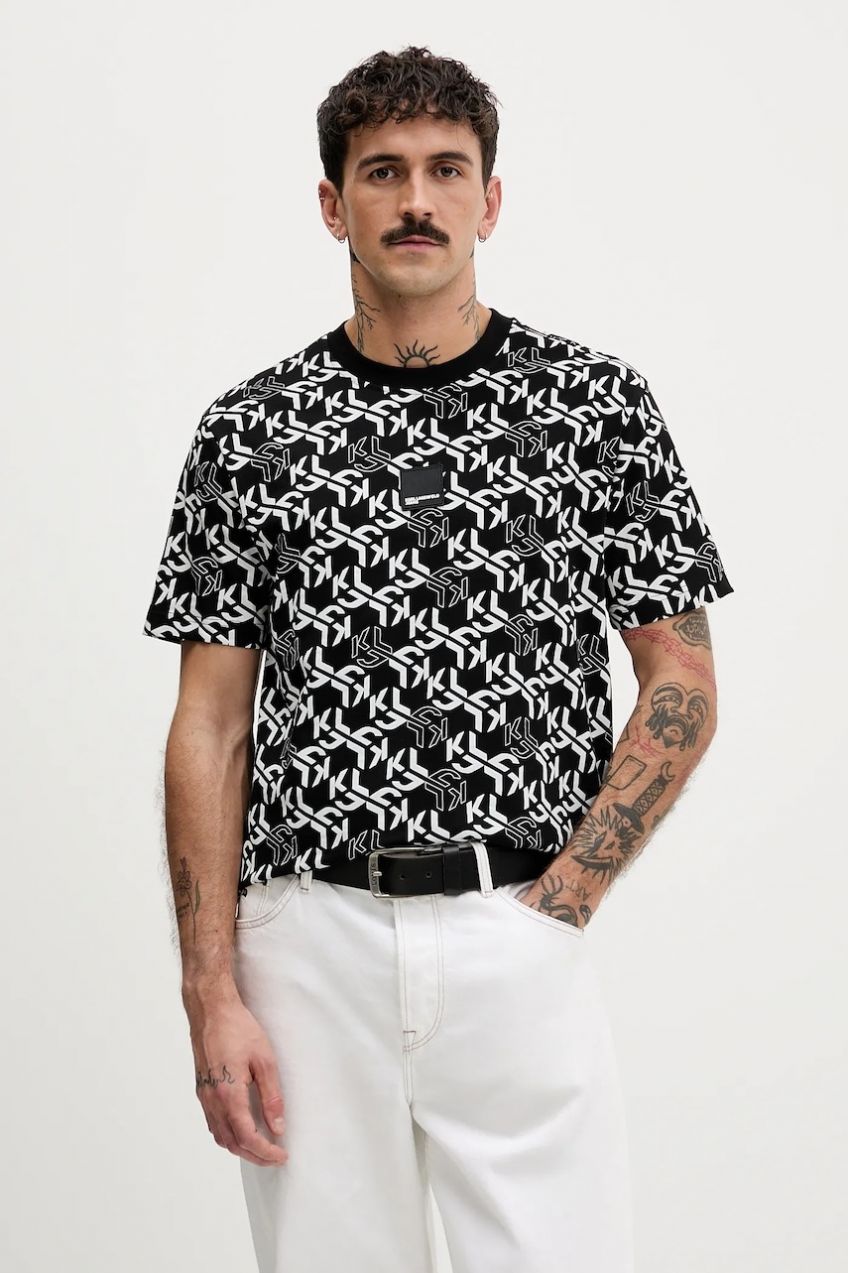 Bavlnené tričko Karl Lagerfeld Jeans pánske, čierna farba, s potlačou, B1M17070