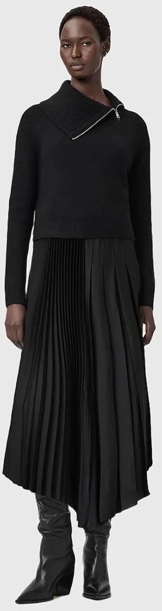 Šaty s prímesou alpaky AllSaints čierna farba, maxi, rovný strih, W193DD