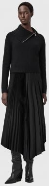 Šaty s prímesou alpaky AllSaints čierna farba, maxi, rovný strih, W193DD