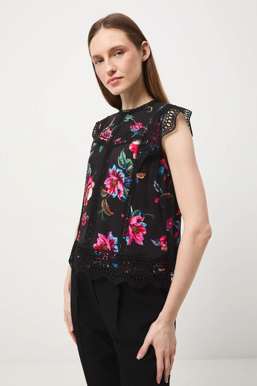 Blúzka Medicine čierna farba, vzorovaná