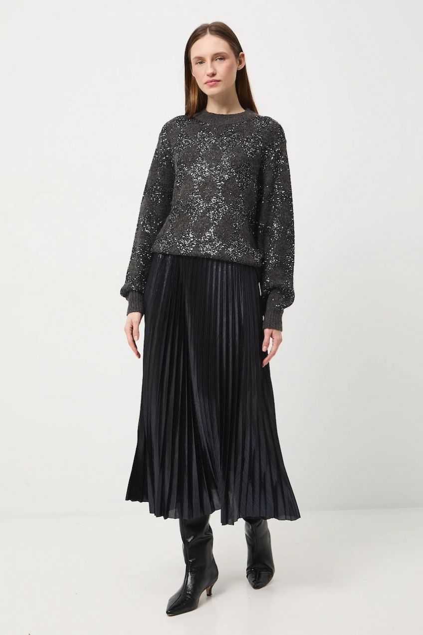 Sukňa Medicine tmavomodrá farba, midi, áčkový strih