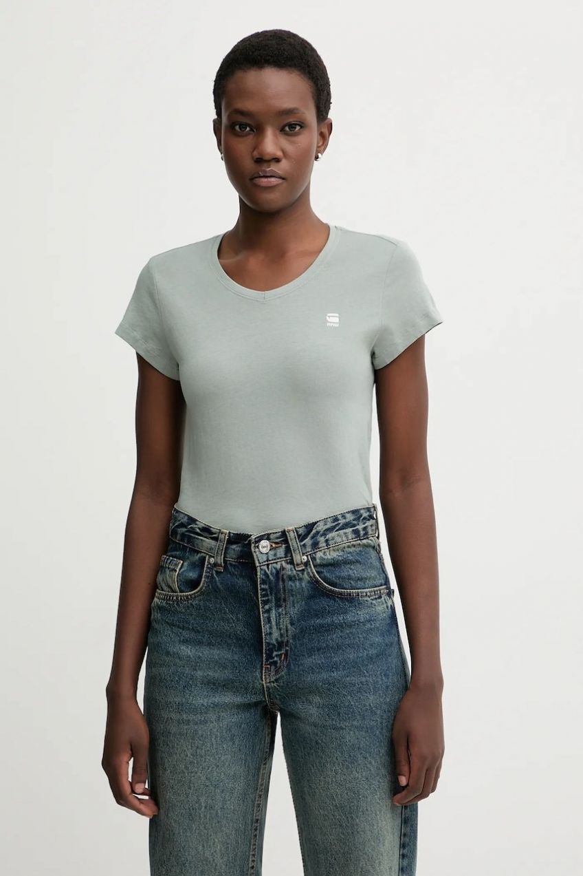 Bavlnené tričko G-Star Eyben slim 2.0 dámske, zelená farba, D24533-4107,