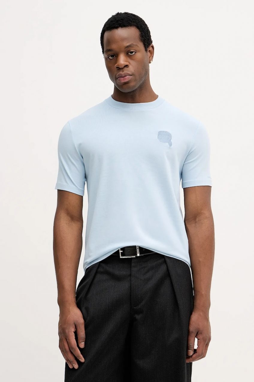 Tričko Karl Lagerfeld pánske, modrá farba, s nášivkou, 561235.755023