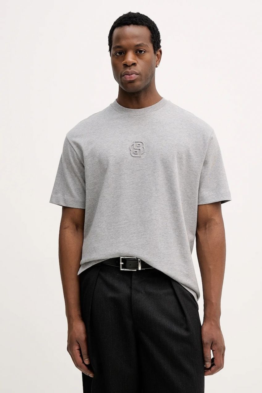 Bavlnené tričko BOSS C-Tames 36 pánske, šedá farba, s nášivkou, 50555106