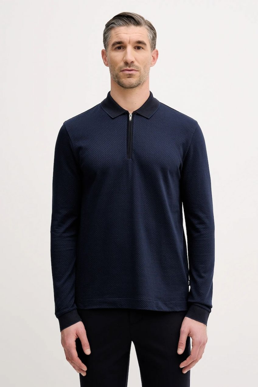 Bavlnené tričko s dlhým rukávom BOSS H-Peduzzi 06 tmavomodrá farba, 50549583