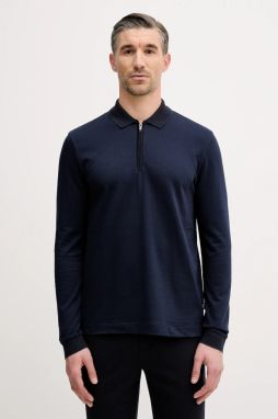 Bavlnené tričko s dlhým rukávom BOSS H-Peduzzi 06 tmavomodrá farba, 50549583